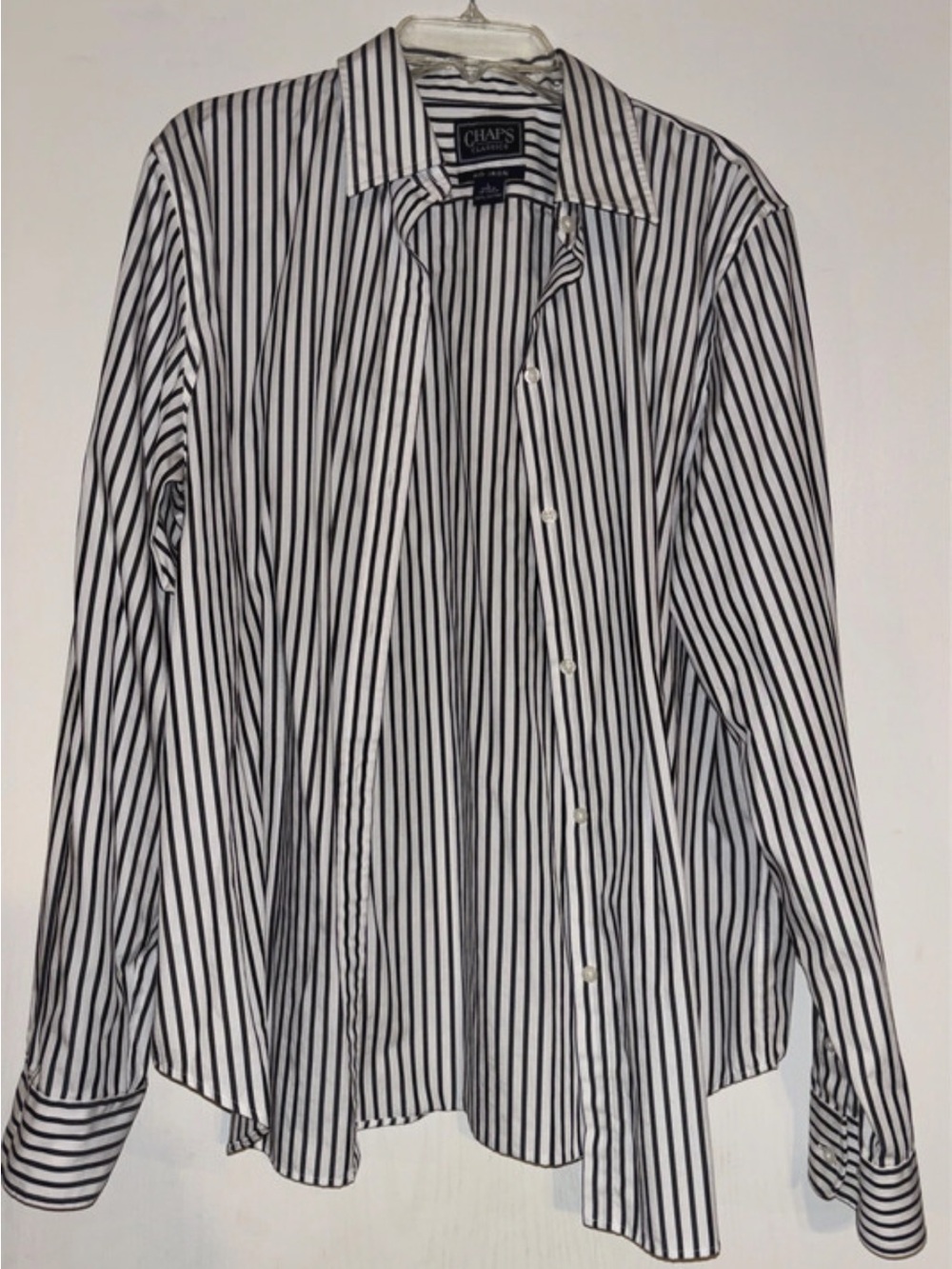 Chaps No Iron Black and White Vertical Stripe Button-Down Shirt
